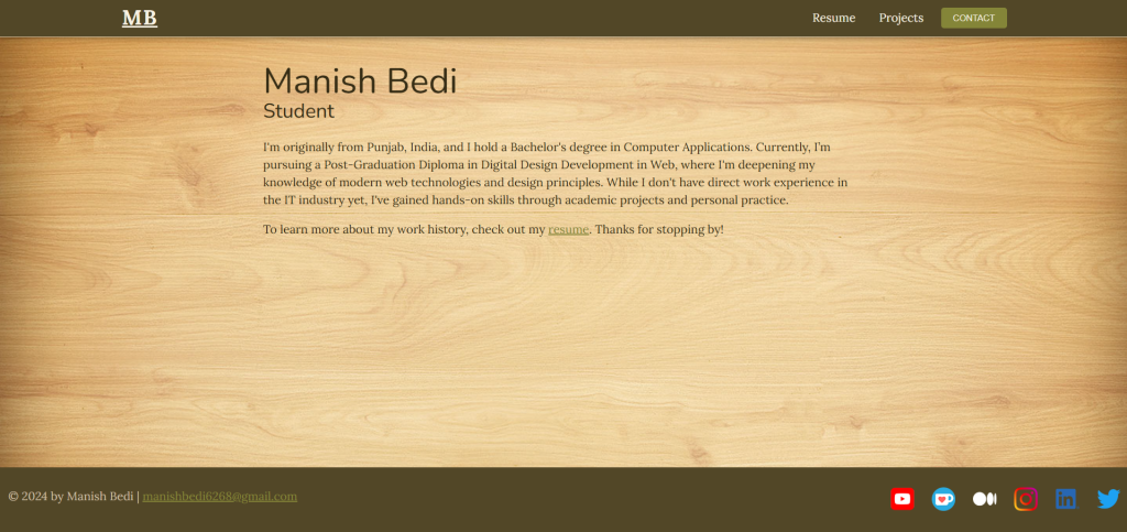 Personal Resume Website – HTML, CSS & JavaScript